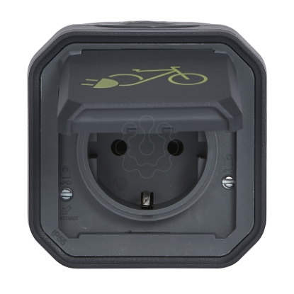 Mostrar detalhes para Plexo IP 55 monobloco saliente   2P+T Schuko para bicicletas eletricas Antraci. Imagem de Plexo IP 55 monobloco saliente   2P+T Schuko para bicicletas eletricas Antraci.