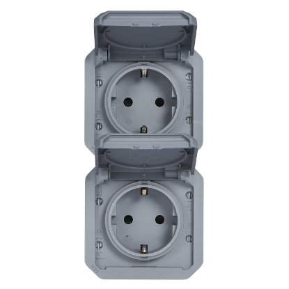 Mostrar detalhes para Plexo IP 55 componivel   2 x 2P+T Schuko pre cablada Vertical Cinzento Imagem de Plexo IP 55 componivel   2 x 2P+T Schuko pre cablada Vertical Cinzento
