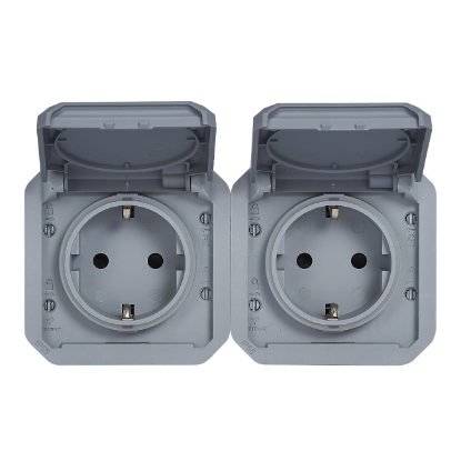 Mostrar detalhes para Plexo IP 55 componivel   2 x 2P+T Schuko pre cablada Horizontal Cinzento Imagem de Plexo IP 55 componivel   2 x 2P+T Schuko pre cablada Horizontal Cinzento