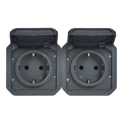 Mostrar detalhes para Plexo IP 55 componivel   2 x 2P+T Schuko pre cablada Horizontal Antracite Imagem de Plexo IP 55 componivel   2 x 2P+T Schuko pre cablada Horizontal Antracite