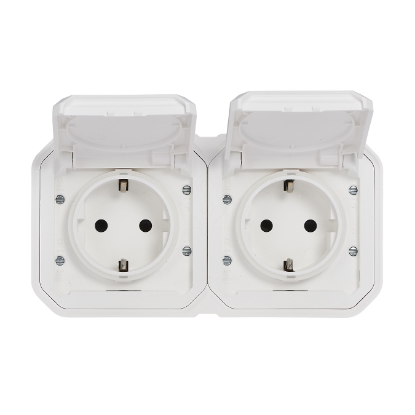 Mostrar detalhes para Plexo IP 55 monobloco saliente   2 x 2P+T Schuko pre cablada Horizontal Antra. Imagem de Plexo IP 55 monobloco saliente   2 x 2P+T Schuko pre cablada Horizontal Antra.