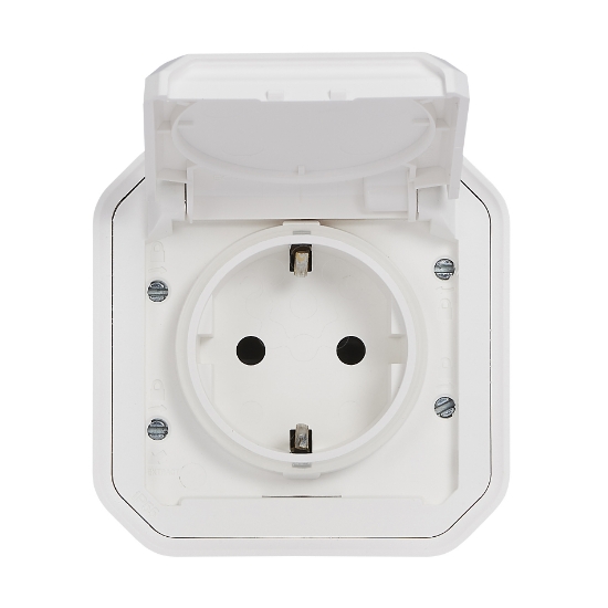 Imagem de Plexo IP 55 monobloco saliente - Tomada 2P+T Schuko, lig. automáticos, Branco