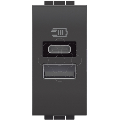 Mostrar detalhes para Livinglight   Tomada carreg. USB 1 Tipo A + 1 Tipo C 3 A   Antracite 1 modulo Imagem de Livinglight   Tomada carreg. USB 1 Tipo A + 1 Tipo C 3 A   Antracite 1 modulo