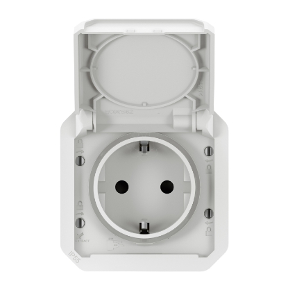 Mostrar detalhes para Plexo IP 55 componivel   Tomada 2P+T Schuko ligadores automaticos Branco Imagem de Plexo IP 55 componivel   Tomada 2P+T Schuko ligadores automaticos Branco