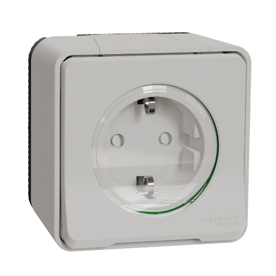 Imagem de Tomada 2P+T monobloco com obturadores, Mureva Styl, saliente, IP55, 16A, Branco
