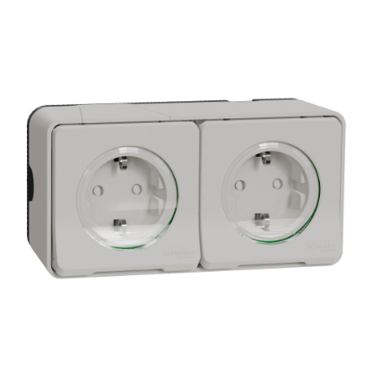 Mostrar detalhes para Tomada 2P+T monobloco dupla com obturadores horizontal Mureva Styl saliente IP55 16A Branco Imagem de Tomada 2P+T monobloco dupla com obturadores horizontal Mureva Styl saliente IP55 16A Branco