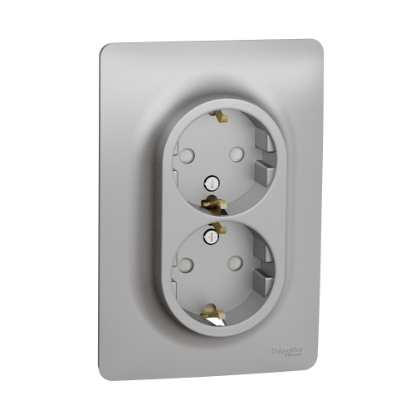 Mostrar detalhes para Tomada dupla 2P+T monobloco com obturadores Unica 16A Aluminio Imagem de Tomada dupla 2P+T monobloco com obturadores Unica 16A Aluminio