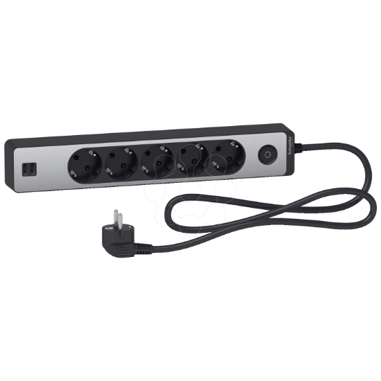 Imagem de Unica extend - Cabo de arrasto Schuko - 5 unidades - com porta USB - antracite/alu