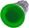 Imagem de Botao cogumelo iluminado 22mm redondo metal alto brilho verde 40mm