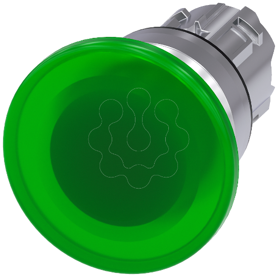 Imagem de Botao cogumelo iluminado 22mm redondo metal alto brilho verde 40mm
