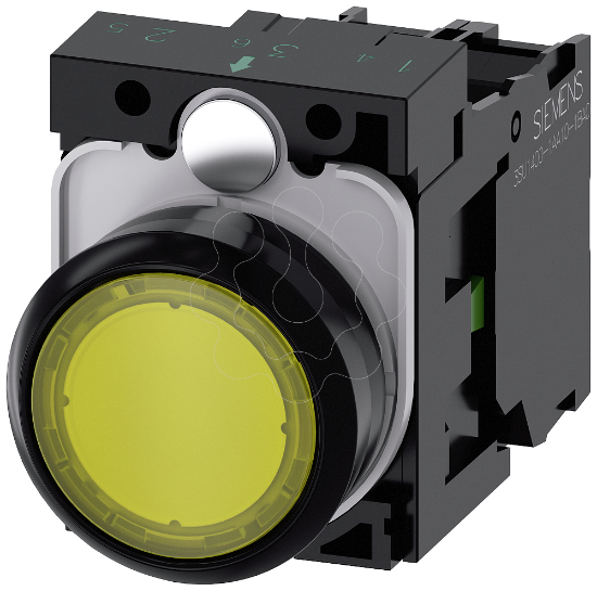 Imagem de Botao de pressao iluminado 22mm redondo plastico amarelo 1NA 230V CA