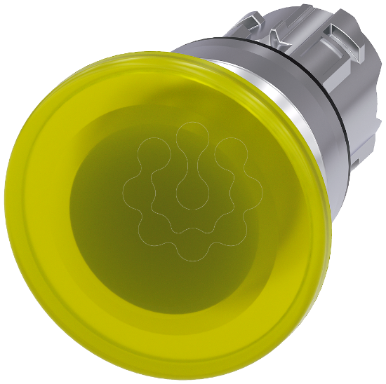 Imagem de Botao cogumelo iluminado, 22mm, redondo, metal, alto brilho, amarelo, 40mm