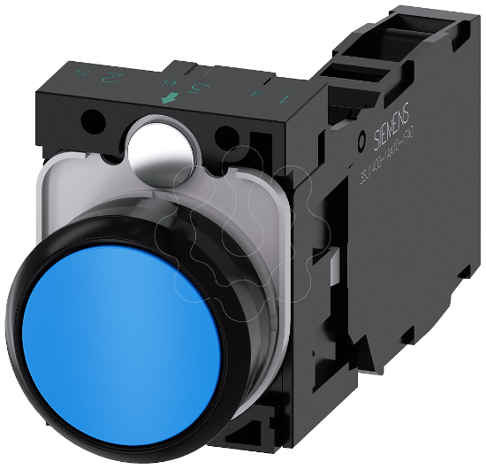 Imagem de Botao de pressao 22mm redondo plastico azul 1NA+1NF