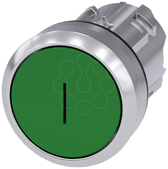 Imagem de Botao de pressao 22mm redondo metal alto brilho verde inscricao: I botao de pressao