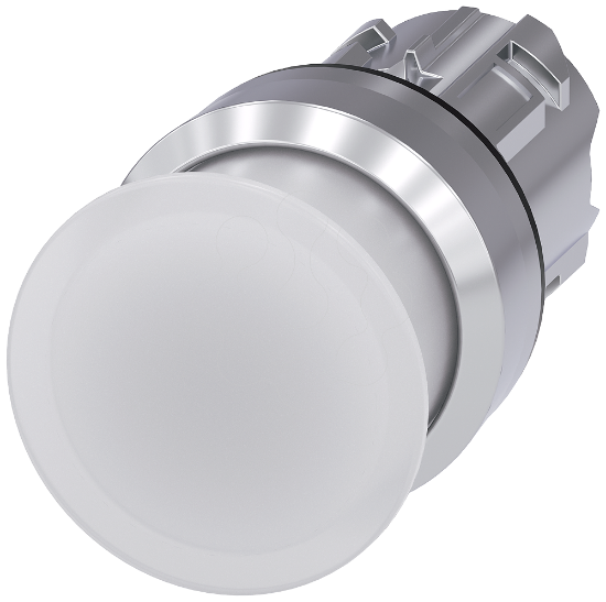 Imagem de Botao cogumelo iluminado 22mm redondo metal alto brilho branco 30mm