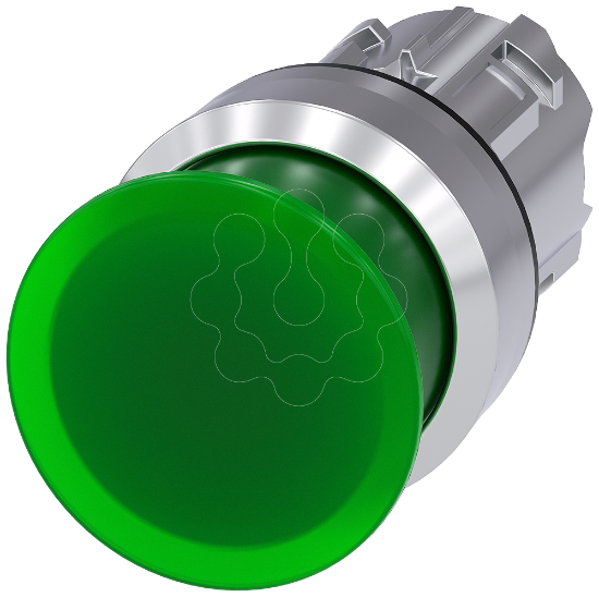 Imagem de Botao cogumelo iluminado 22mm redondo metal alto brilho verde 30mm