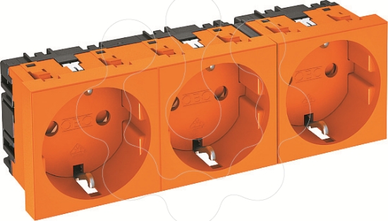 Imagem de Tomada 0°, tripla Alvéolos protegidos 250V, 10/16A, PC, cor de laranja, 2004