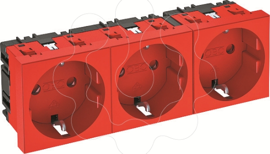 Imagem de Tomada 0°, tripla Alvéolos protegidos 250V, 10/16A, PC, vermelho, 3001