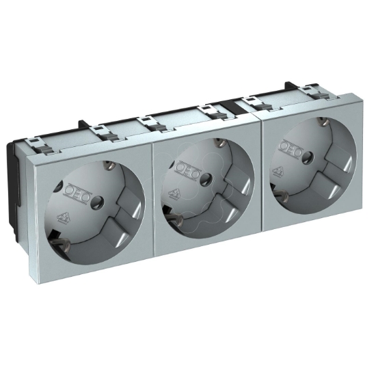 Imagem de Tomada 33° tripla Alveolos protegidos 250V 10/16A PC aluminio lacado