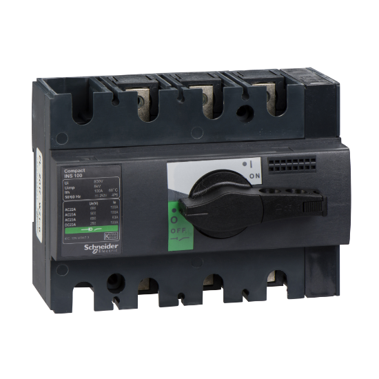 Imagem de switch disconnector Compact INS100  100 A standard version with black rotary handle 3 poles