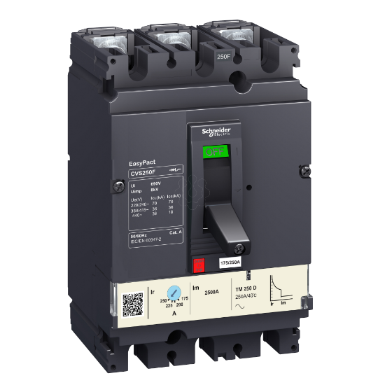 Imagem de circuit breaker EasyPact CVS250F 36 kA at 415 VAC 250 A rating thermal magnetic TM D trip unit 3P 3d