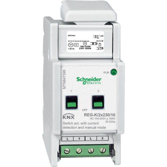 Imagem de MODULO ATUADOR ON/OFF KNX REG-K/2X230/16 COM ACIONAMENTO MANUAL E DETECCAO DE CO