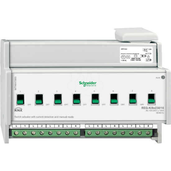 Imagem de MODULO ATUADOR ON/OFF KNX REG-K/8X230/16 C ACIONAMENTO MANUAL E DETECCAO CORRENT