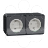Imagem de Tomada 2P+T monobloco dupla com obturadores Mureva Styl horizontal pre cabladas saliente IP55 16A Cinzento