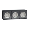 Imagem de Mureva Styl - Tomada 2P+T monobloco tripla com obturadores horizontal precablada - IP55 - 16A - Cinzento