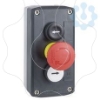 Imagem de Estacao de controlo plastico tampa cinzenta escura 2 botoes de pressao o22 marcada seta para cima / seta para baixo 1 cogumelo vermelho o30