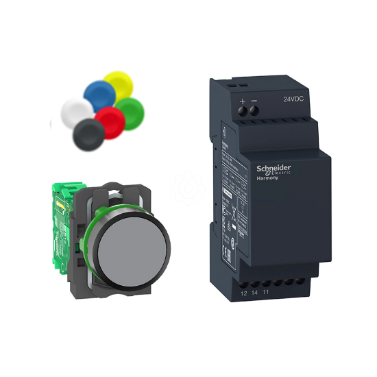 Imagem de Botao de pressao sem fios e recetor nao configuravel com 10 tampas coloridas plastico O22 24 V CC