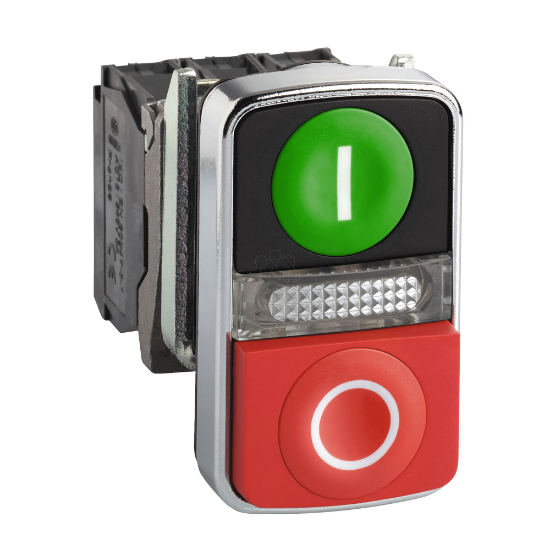Imagem de Cim een flush/red projecting illuminated double-headed pushbutton o22 1no+1nc 120v