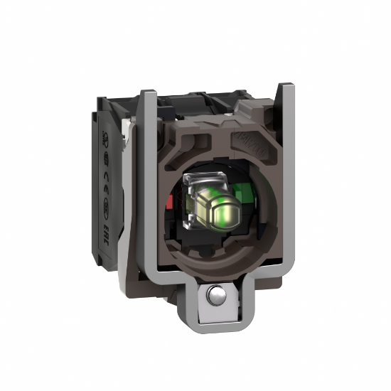 Imagem de Corpo/contacto completo e bloco luminoso Harmony XB4 metal branco LED universal corpo/colar de fixacao 1NO + 1NC 24V AC/DC