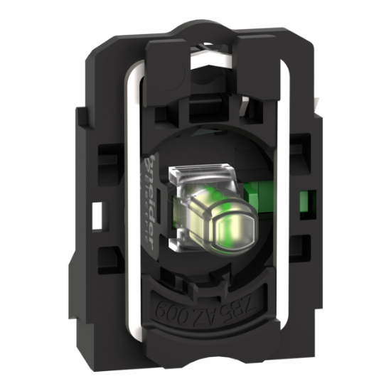 Imagem de Corpo/contacto completo e bloco luminoso Harmony XB5 plastico branco LED universal corpo/colar de fixacao 1NO 24V AC/DC