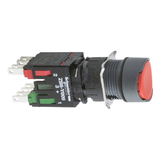 Imagem de Complete push button Harmony XB6 red flush pushbutton O 16 spring return 1NO+1NC unmarked