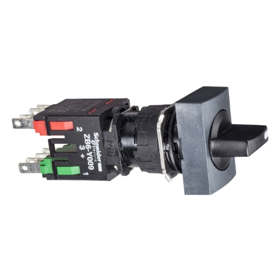 Imagem de Complete selector switch Harmony XB6 black rectangular O 16 3 position stay put 1NO+1NC