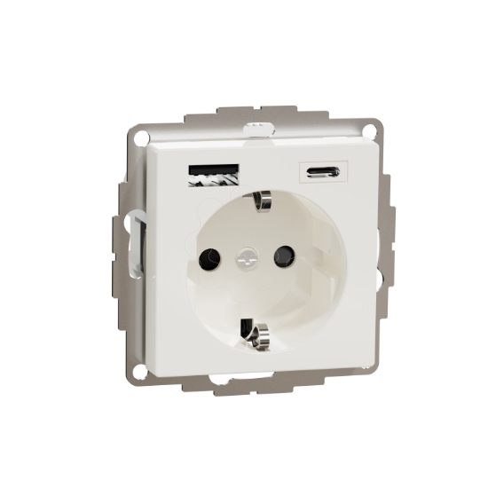 Imagem de M-Elegance - Tomada 2P+T + carregador USB 2.0 + USB 3.1 - 3A - Branco brilhante