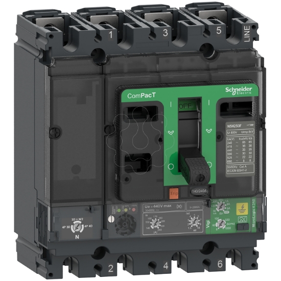 Imagem de Circuit breaker ComPacT NSX100B 25kA at 415VAC MicroLogic 4.2 AB Vigi trip unit 100A 4 poles 4d