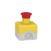 Imagem de Estacao de controlo plastico amarelo 1 paragem de emergencia vermelho O40 rodar para desencravar 1 NC com funcao de monitorizacao UL CSA