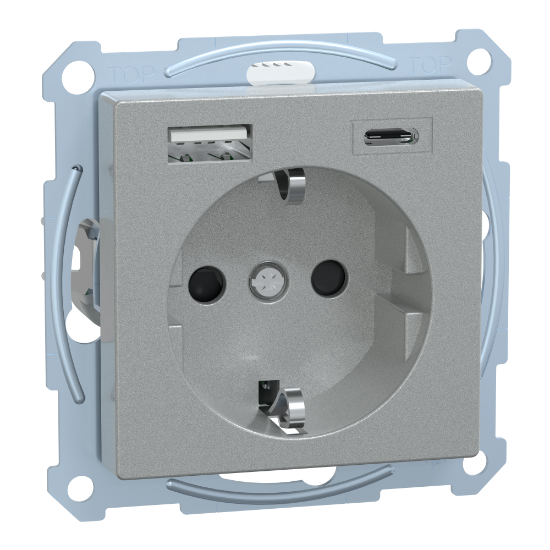 Imagem de M-Elegance - Tomada 2P+T + carregador USB 2.0 + USB 3.1 - 3A - Aluminio