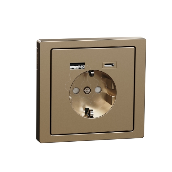 Imagem de D-Life - Tomada 2P+T + carregador USB 2.0 + USB 3.1 - 3A - Metal Champanhe