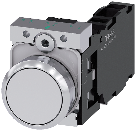 Imagem de Botao de pressao, 22mm, redondo, metal, alto brilho, branco, 1NA+1NF