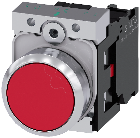 Imagem de Botao de pressao, 22 mm, redondo, metal, alto brilho, vermelho, plano, 1NF