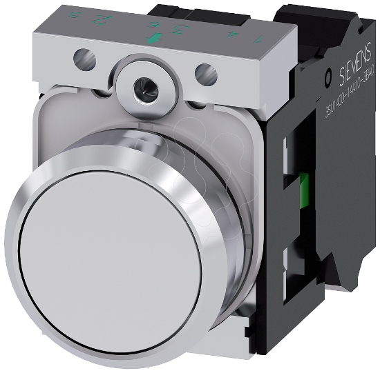 Imagem de Botao de pressao, 22mm, redondo, metal, alto brilho, branco, 1NA