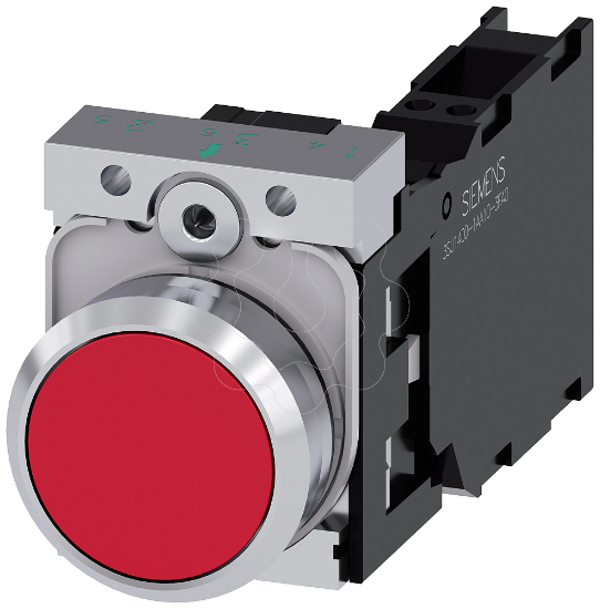 Imagem de Botao de pressao, 22 mm, redondo, metal, alto brilho, vermelho, plano, 1NA+1NF