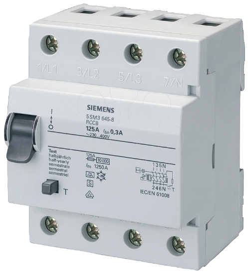 Imagem de Disjuntor de corrente de fuga, 4 polos, tipo A, seletivo, In: 125 A, 300 mA, Un CA: 400 V