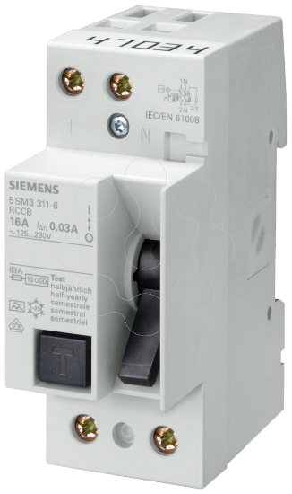 Imagem de disjuntor de corrente de fuga, 2 polos, tipo CA, In: 125 A, 30 mA, Un CA: 230 V