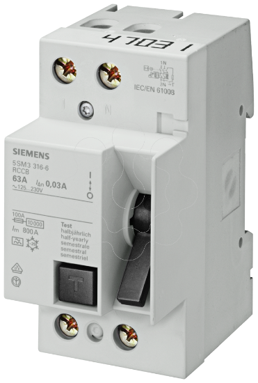 Imagem de disjuntor de corrente de fuga, 2 polos, tipo CA, In: 125 A, 100 mA, Un CA: 230 V