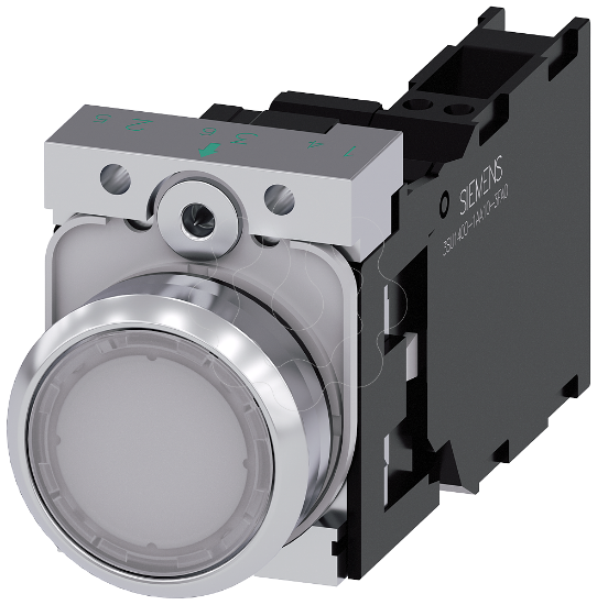 Imagem de Botao de pressao iluminado, 22mm, redondo, metal, alto brilho, branco, 1NA+1NF, com LED