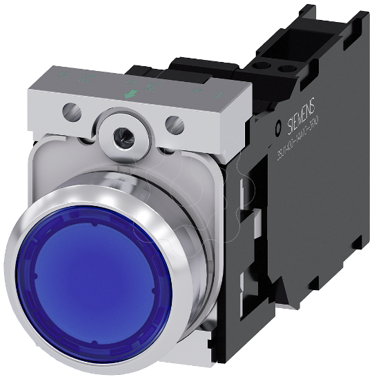 Imagem de Botao de pressao iluminado, 22mm, redondo, metal, alto brilho, azul, 1NA+1NF, com LED